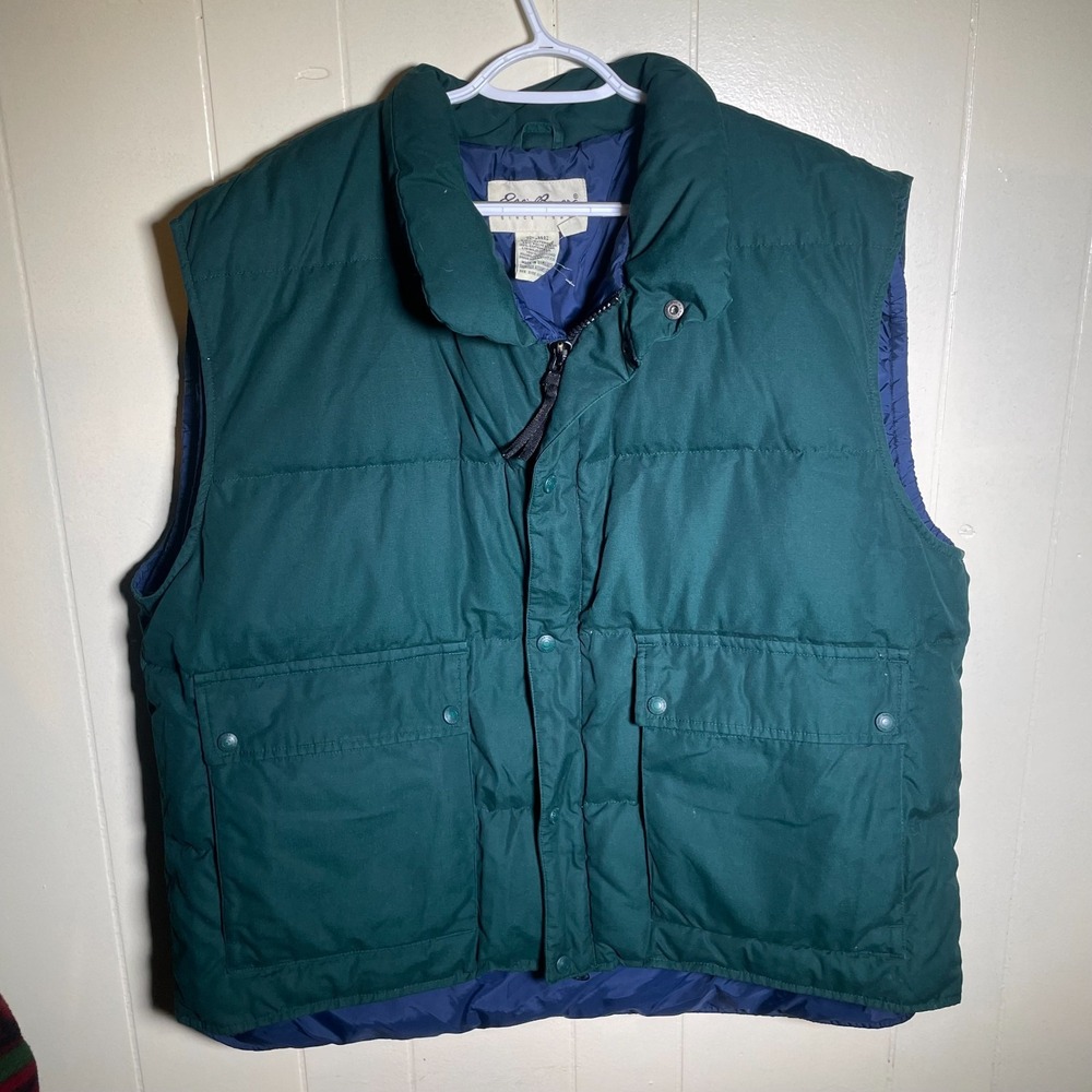 Eddie Bauer Vintage Goose Down Puffer Vest Green Full Zip Snap Mens 2XL 2362